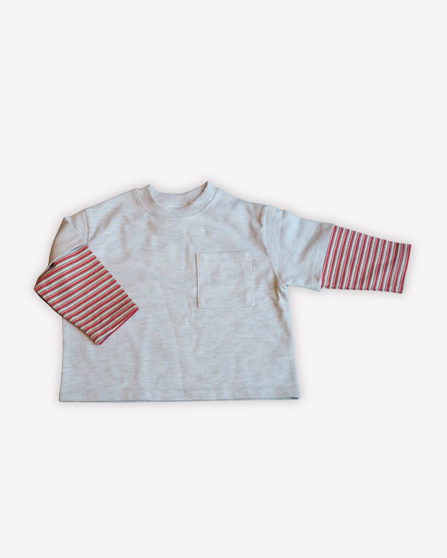 Layered Tee - White Melange/Red